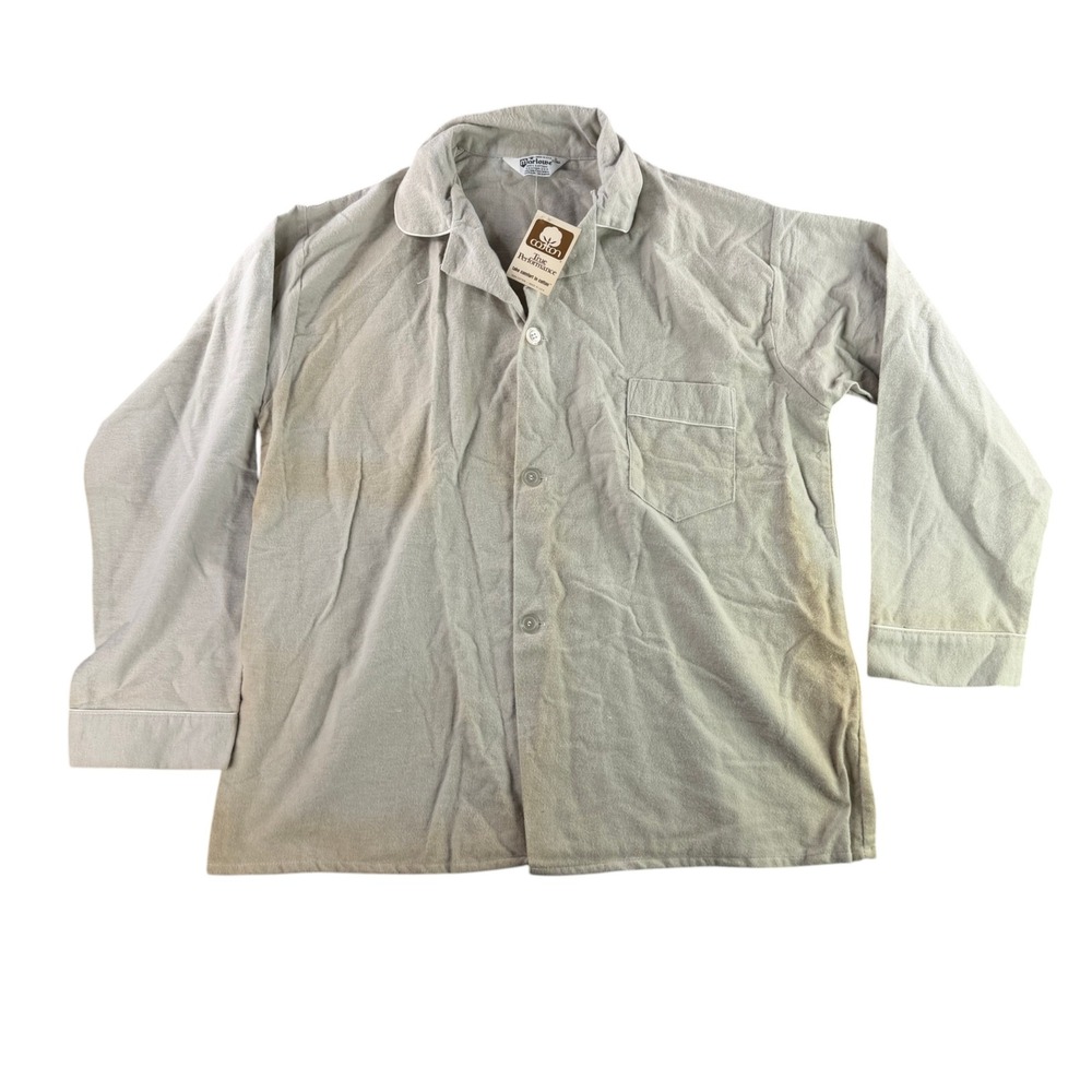 Marlowe Pajama Shirt Mens XL Gray Vtg 60s 70s NOS USA Cotton Flannel Button Up